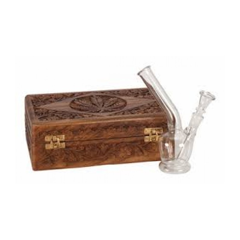 BONG CRISTAL 17CM CON CAJA DE MADERA LABRADA