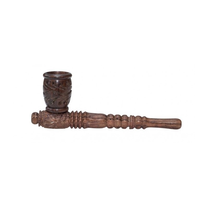 PIPA DE MADERA DE PALO DE ROSA GRABADA 12,7CM CON TIRO BARRIL